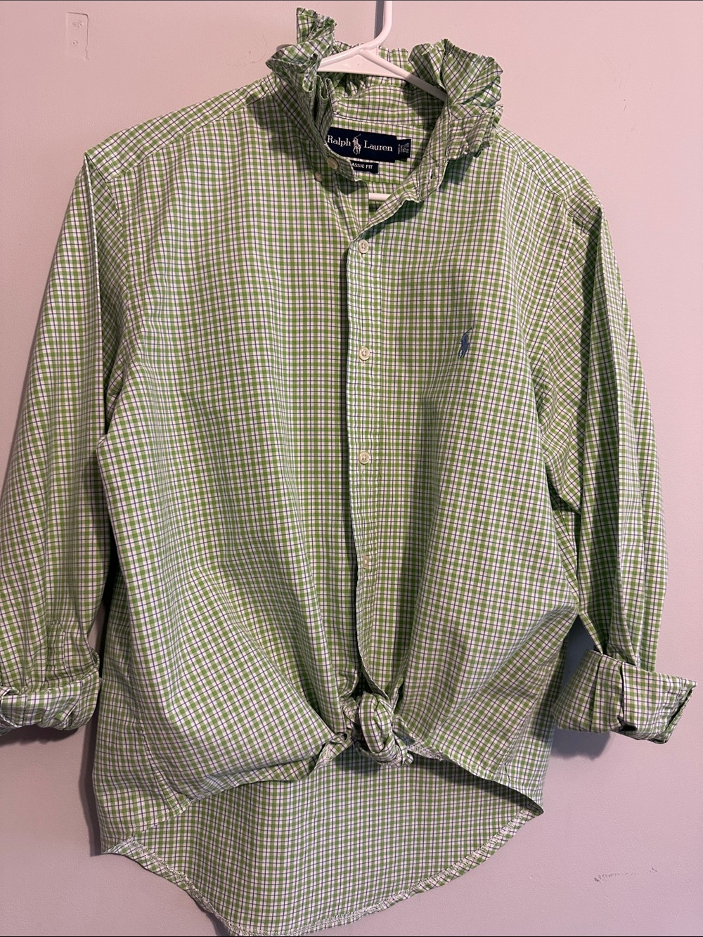 Ralph Lauren Light Green Plaid Ruffled collar Shirt